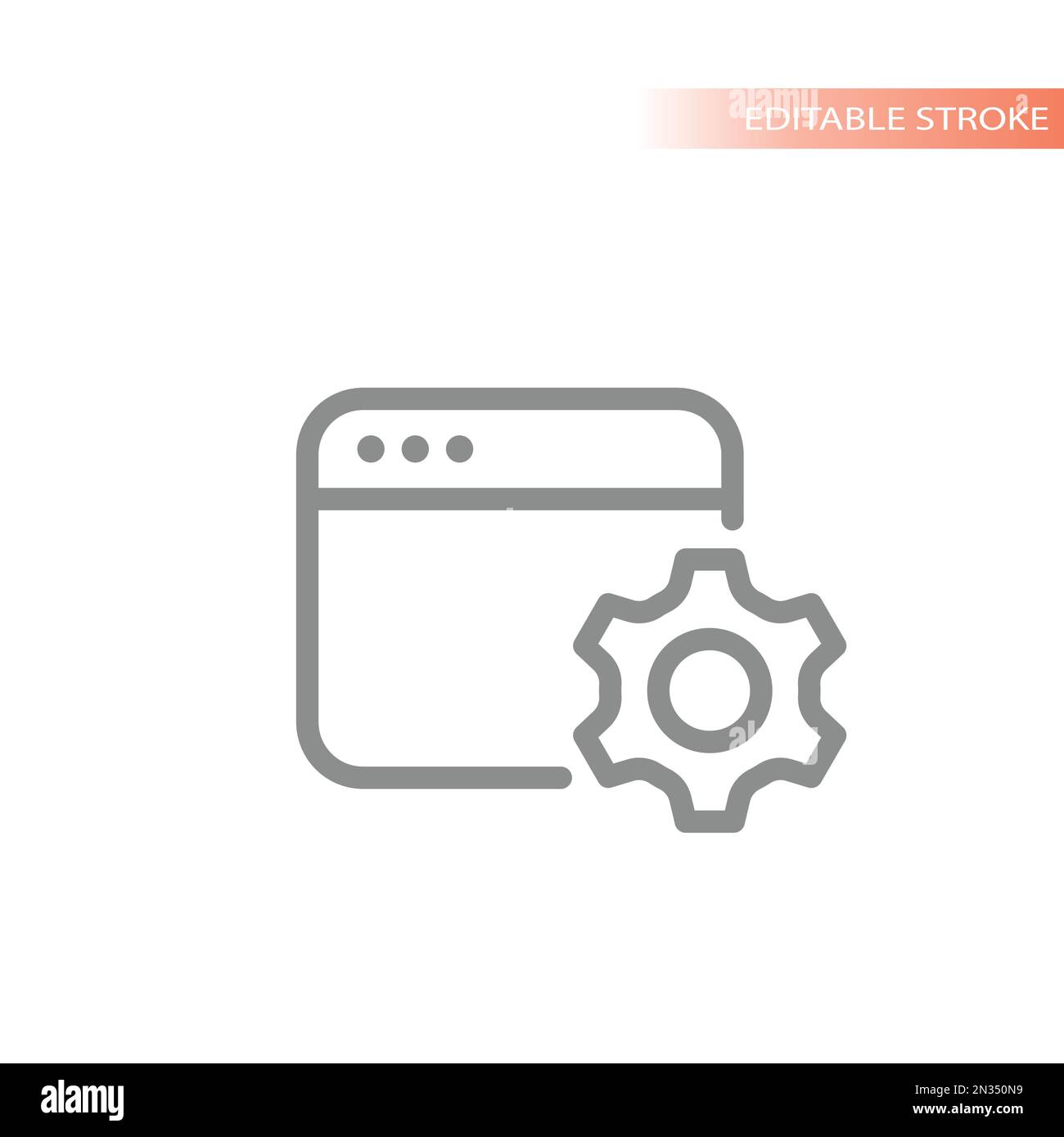 Pagina Web, sito Web e icona vettore di linea di ingranaggi. Impostazioni, simbolo del contorno della finestra Internet. Illustrazione Vettoriale