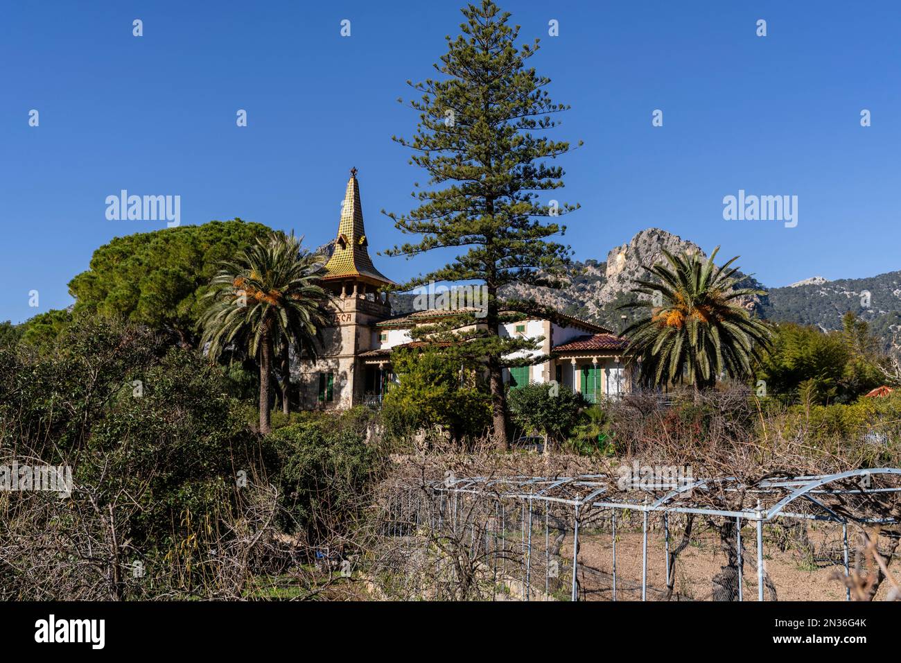 Villa Francisca, casa modernista, eretta nel 1908, Bunyola, Maiorca, Isole Baleari, Spagna Foto Stock