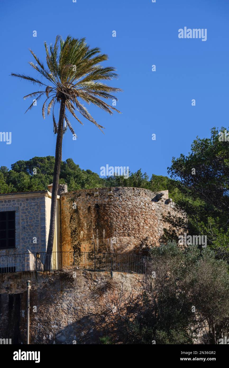 La torre del porto, Porto di Soller, Maiorca, Isole Baleari, Spagna Foto Stock