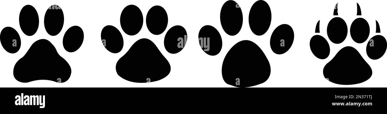 Set di Paw stampa di cane, gatto, Gruppo di cucciolo footprint PET, collezione animale footprint icone Illustrazione Vettoriale
