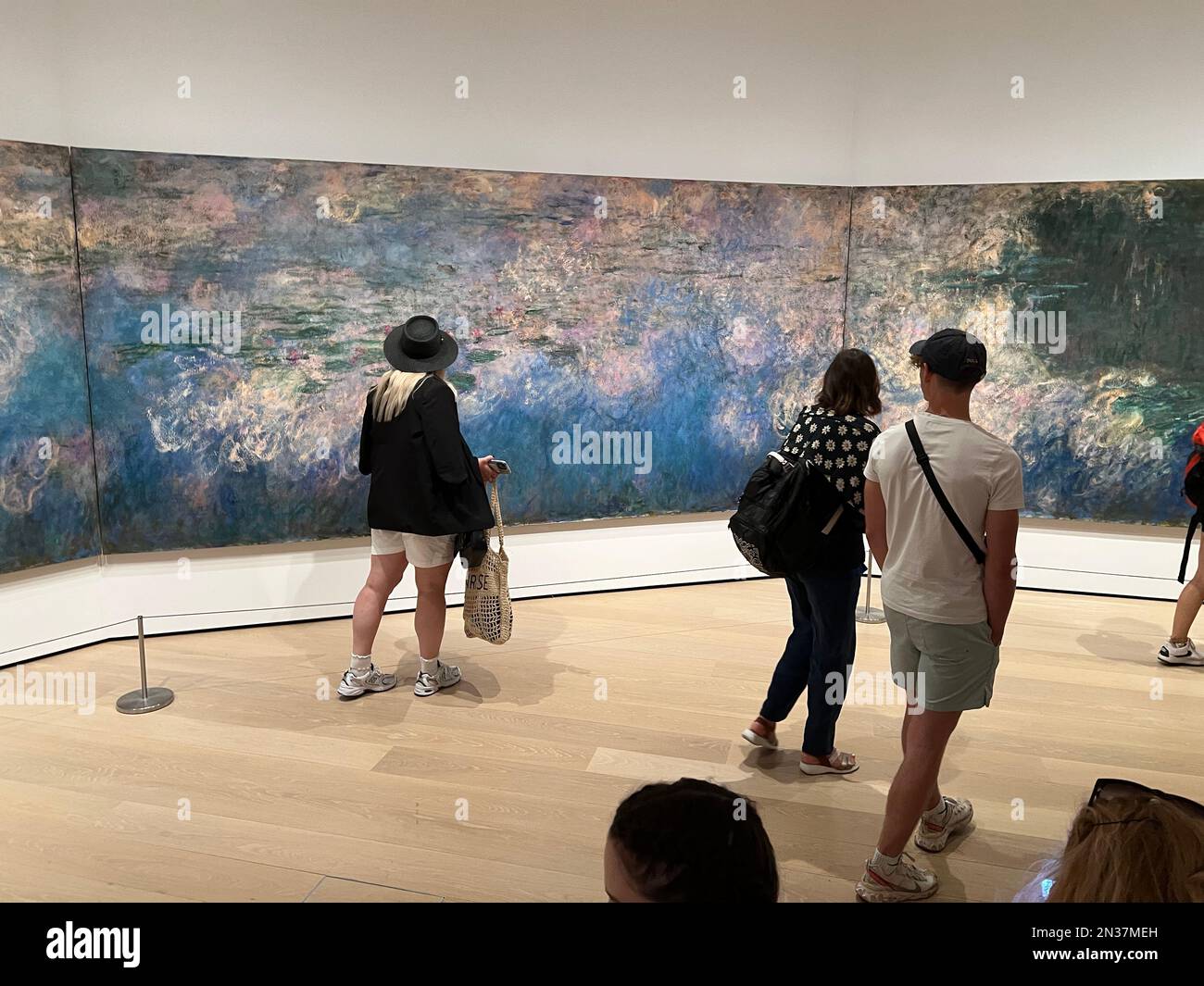 La gente si gode il Lillies d'acqua nella galleria Monet presso il Museo di Arte moderna di New York City. Foto Stock