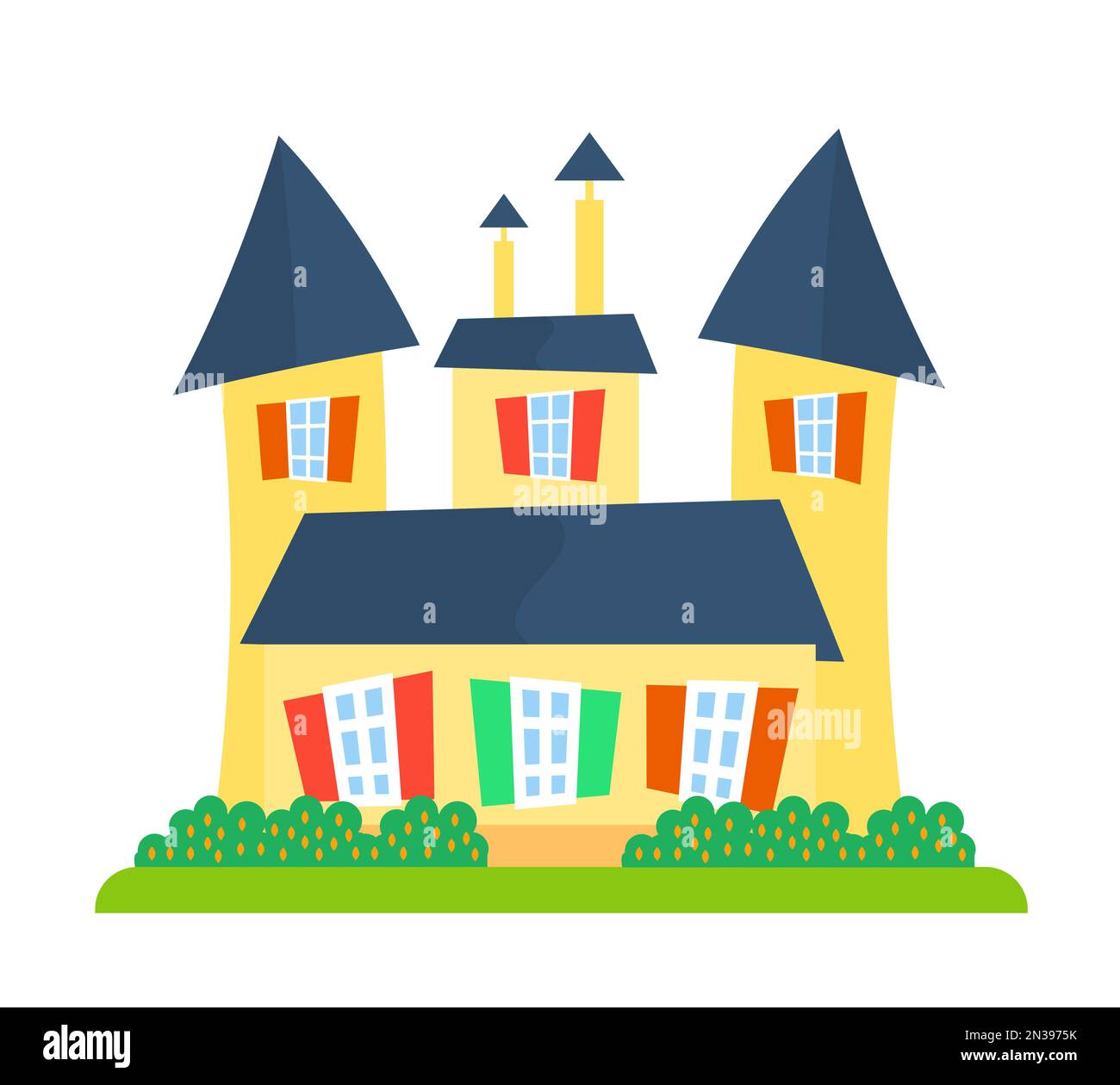 Cartone animato grande casa suburbana. Villaggio cottage, campagna costruzione cartone animato illustrazione vettoriale Illustrazione Vettoriale