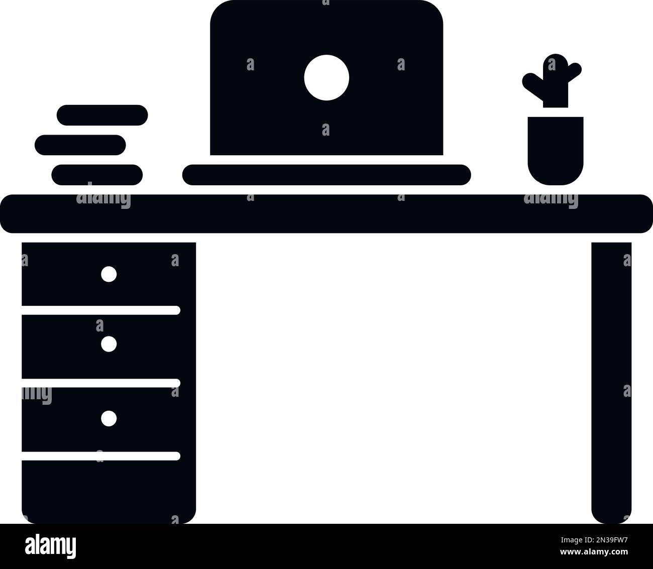 Icona dell'area di lavoro del portatile vettore semplice. Lavoro in ufficio. Posizione della sedia Illustrazione Vettoriale