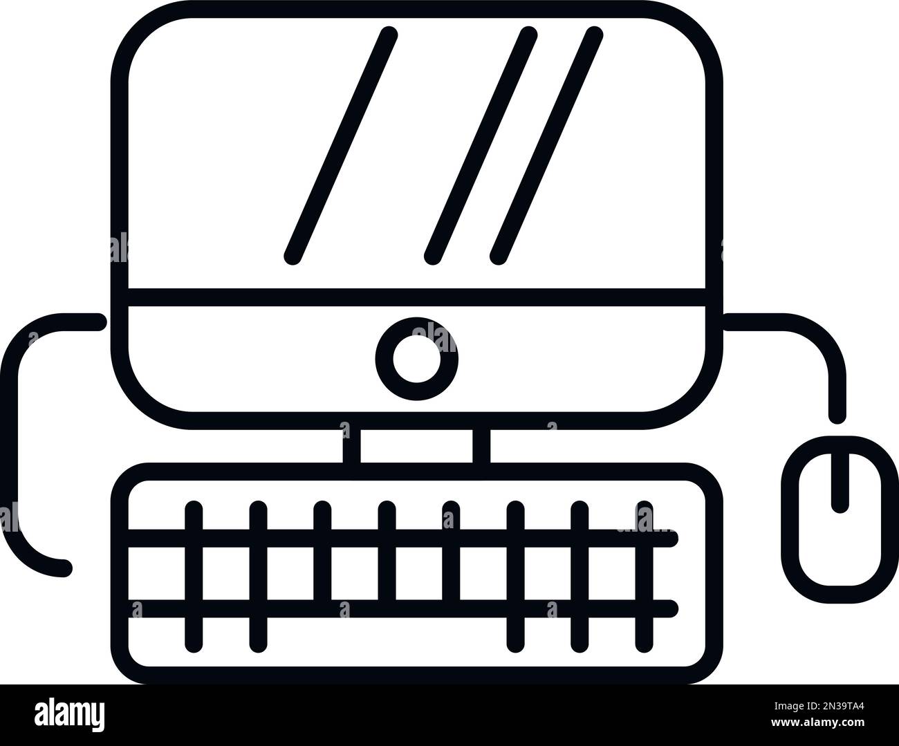 Vettore contorno icona computer di lavoro. Ufficio SIT. Posizione della sedia Illustrazione Vettoriale