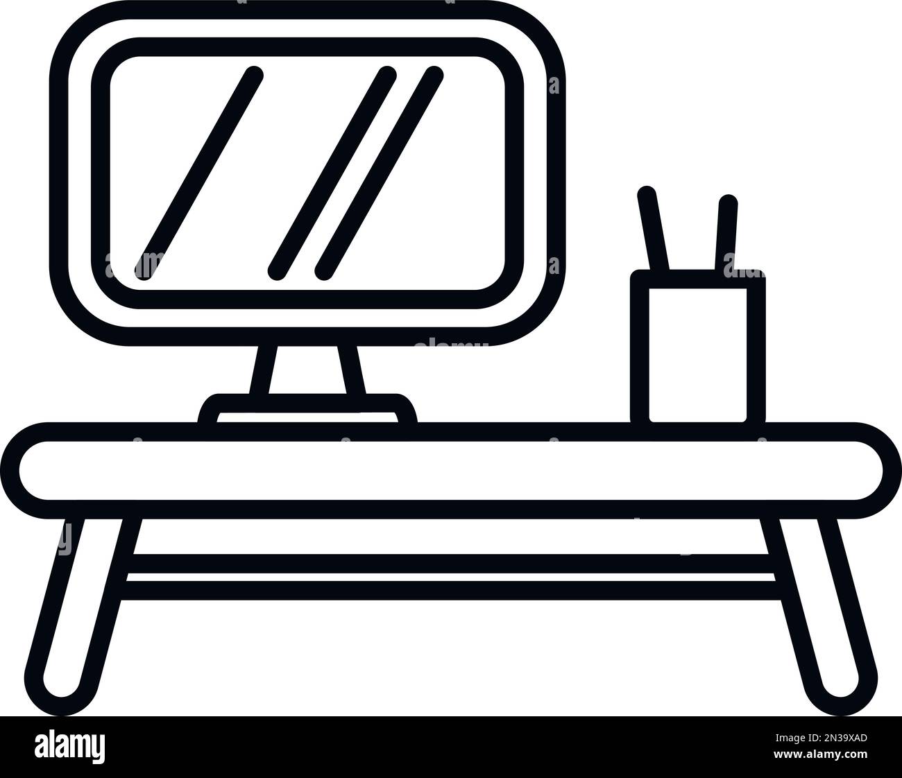 Lavorare sul vettore di contorno delle icone del computer. Ufficio SIT. Posizione corretta Illustrazione Vettoriale