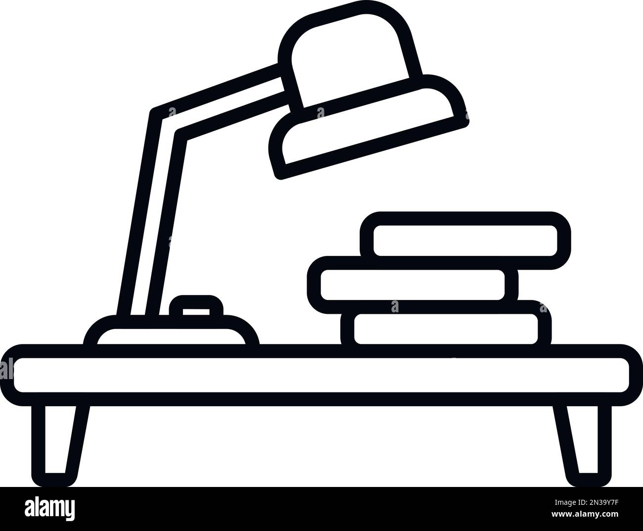 Vettore di contorno dell'icona dell'area di lavoro del libro in lettura. Posto di lavoro seduto. Postura corretta Illustrazione Vettoriale