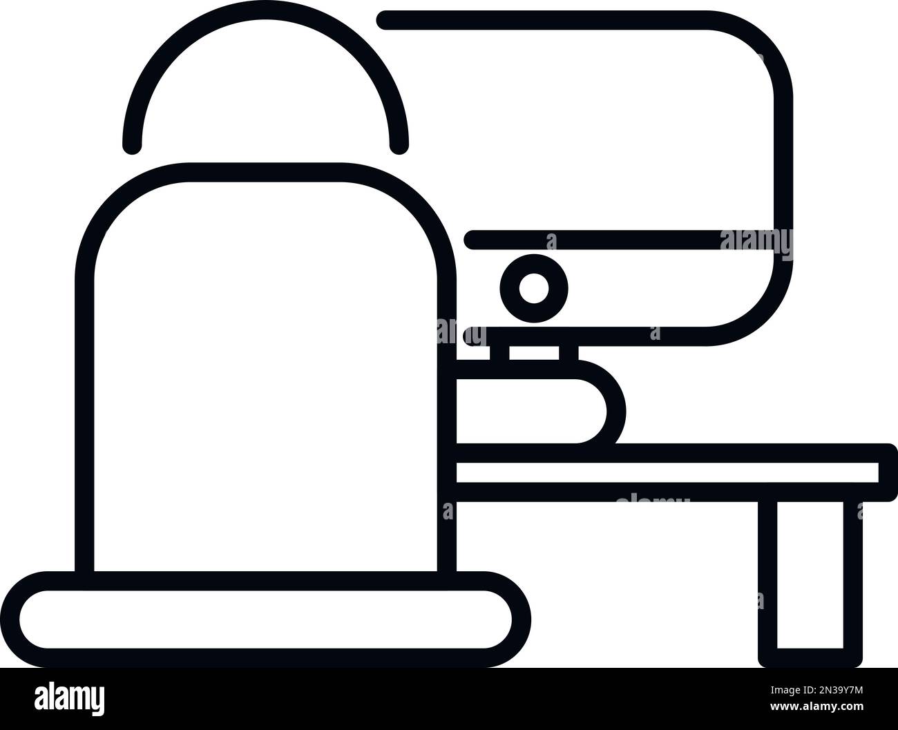 Icona ergonomica del luogo di lavoro vettoriale. Tavolo da ufficio. Posizione seduta Illustrazione Vettoriale