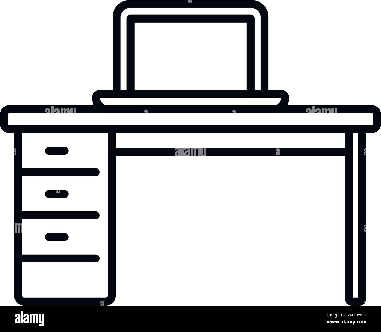 Vettore di contorno dell'icona di Office desk. Posizione seduta. Posizione di lavoro Illustrazione Vettoriale