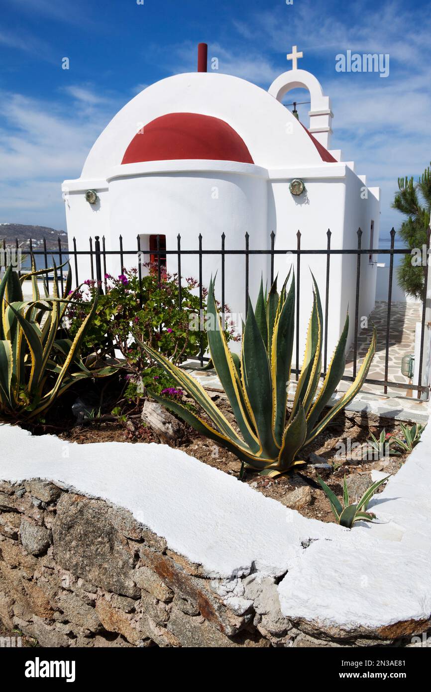 La chiesa, Chora, Mykonos, Mykonos, Cicladi, isole greche, Grecia Foto Stock