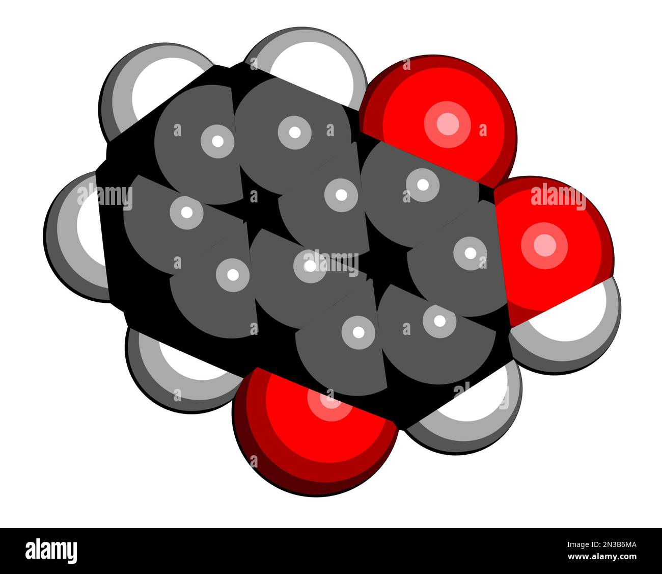 Molecola colorante di lawsone (acido hennotannico) hennè. Rendering 3D. Gli atomi sono rappresentati come sfere con codifica a colori convenzionale: Idrogeno (bianco), carbonio Foto Stock