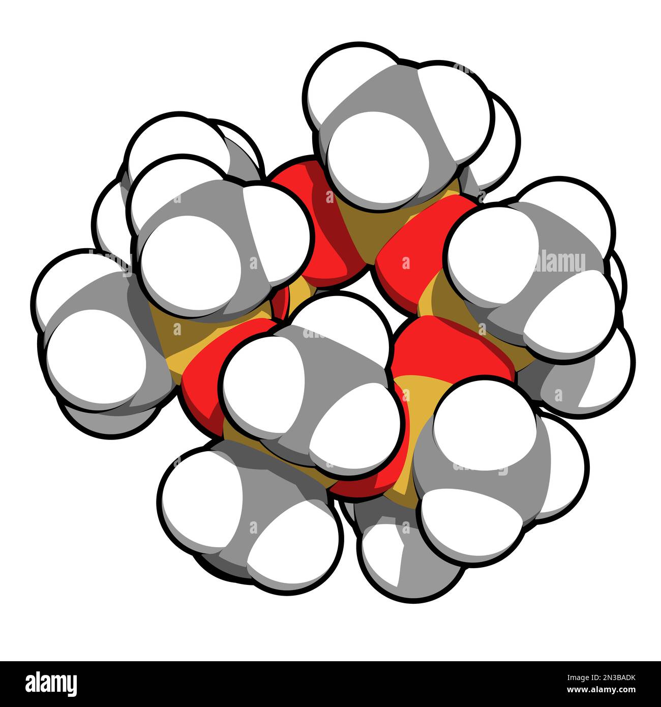 Molecola ciclica di organosilicio di dodecametilcicloesasilossano (D6). Rendering 3D. Gli atomi sono rappresentati come sfere con codifica di colore convenzionale: Hydro Foto Stock