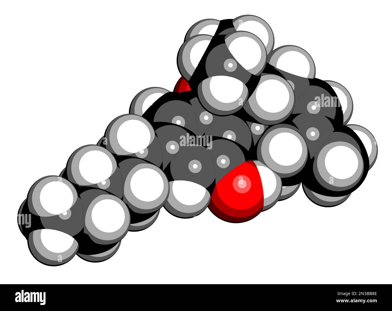 Molecola di Delta-8-tetraidrocannabinolo (D8-THC). Isomero di Delta-9-THC. Rendering 3D. Gli atomi sono rappresentati come sfere con codifica a colori convenzionale: Foto Stock