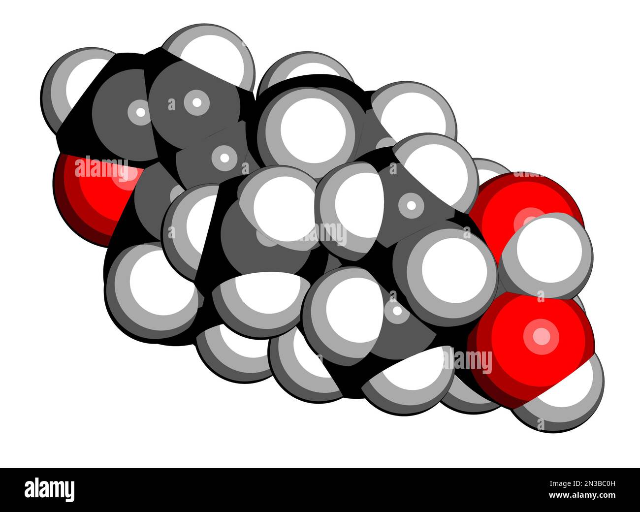 Caffè Cafestol molecola. Rendering 3D. Gli atomi sono rappresentati come sfere con codifica a colori convenzionale: Idrogeno (bianco), carbonio (nero), ossigeno (rosso) Foto Stock