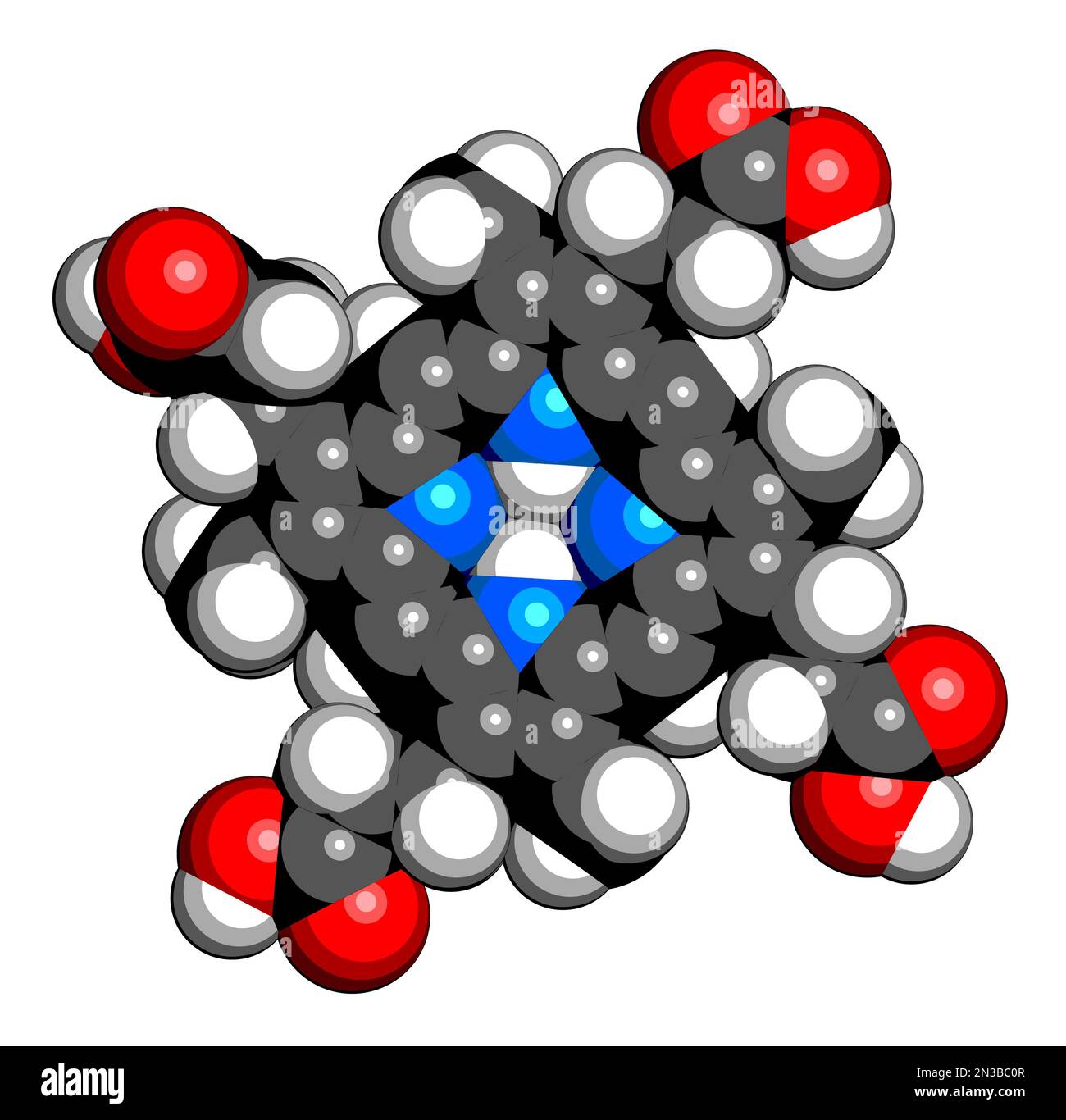 Molecola metabolica della Coproporfirina I. Rendering 3D. Gli atomi sono rappresentati come sfere con codifica a colori convenzionale: Idrogeno (bianco), carbonio (nero), Foto Stock