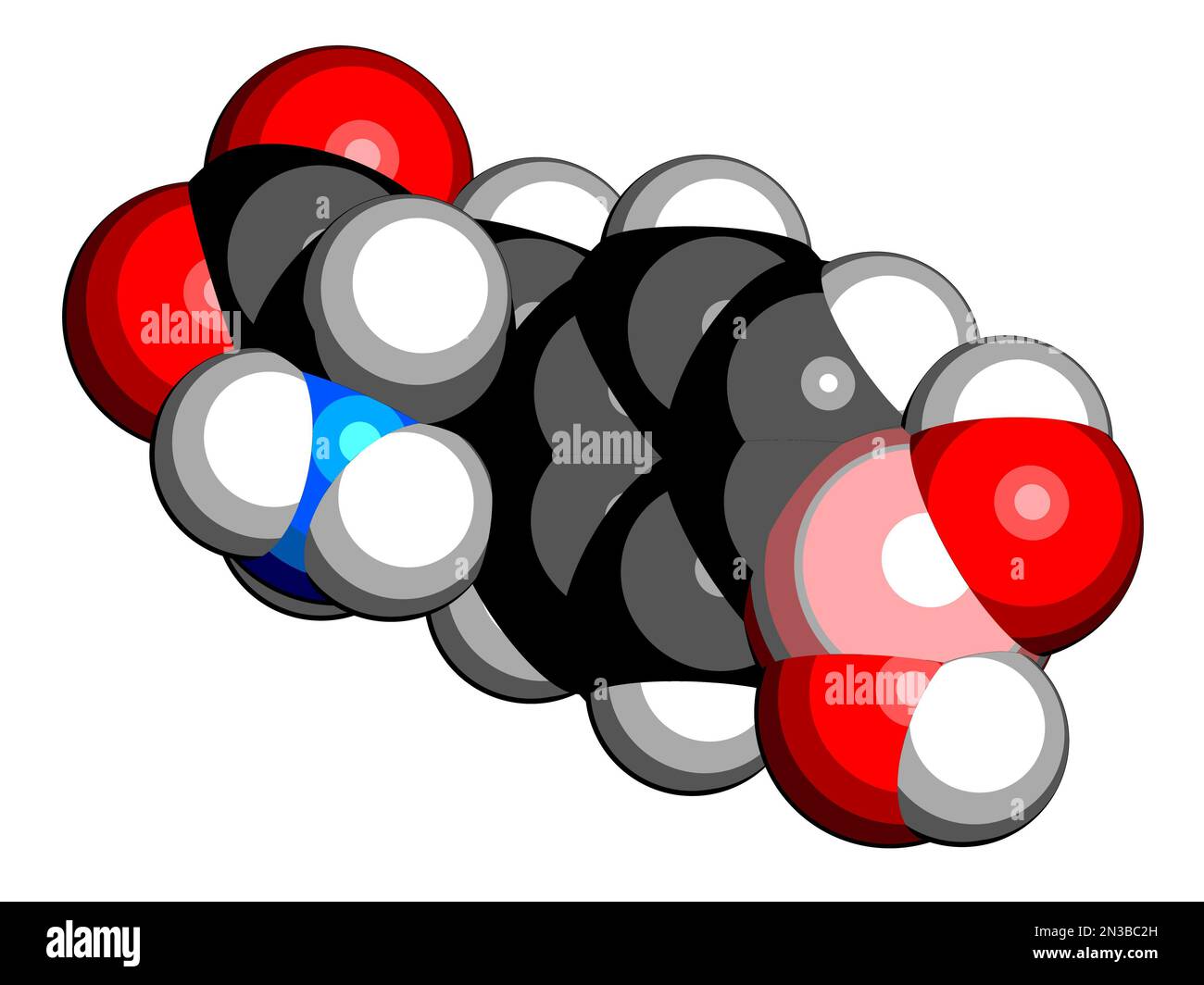 Molecola di farmaco di Borofalan (10B). Utilizzato nella terapia di cattura con neutroni al boro (BNCT). Rendering 3D. Gli atomi sono rappresentati come sfere con colore convenzionale co Foto Stock