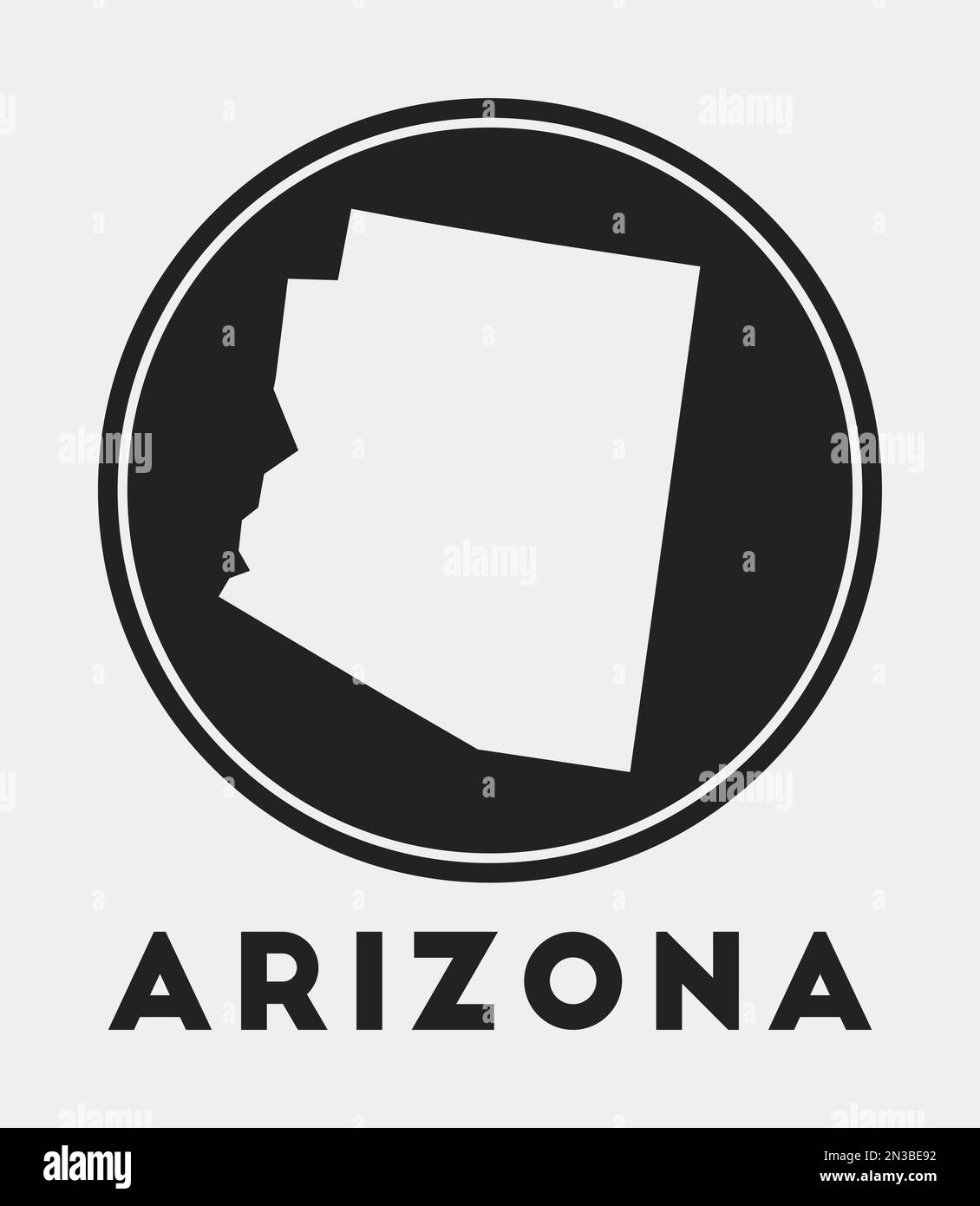 Icona Arizona. Logo rotondo con mappa e titolo dello stato degli Stati Uniti. Elegante distintivo Arizona con mappa. Illustrazione vettoriale. Illustrazione Vettoriale