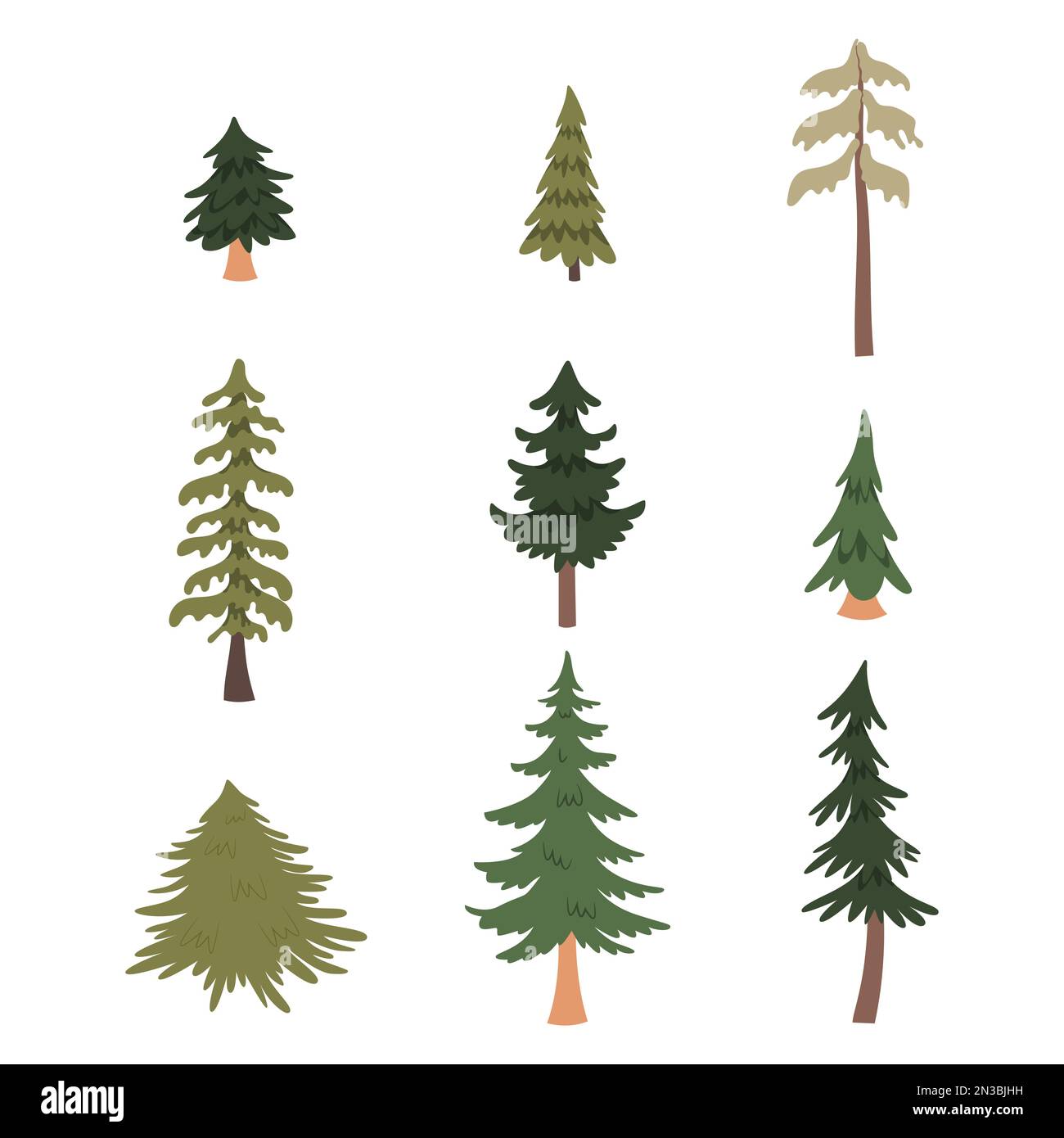 Foresta alberi di pino set. Illustrazione vettoriale Illustrazione Vettoriale