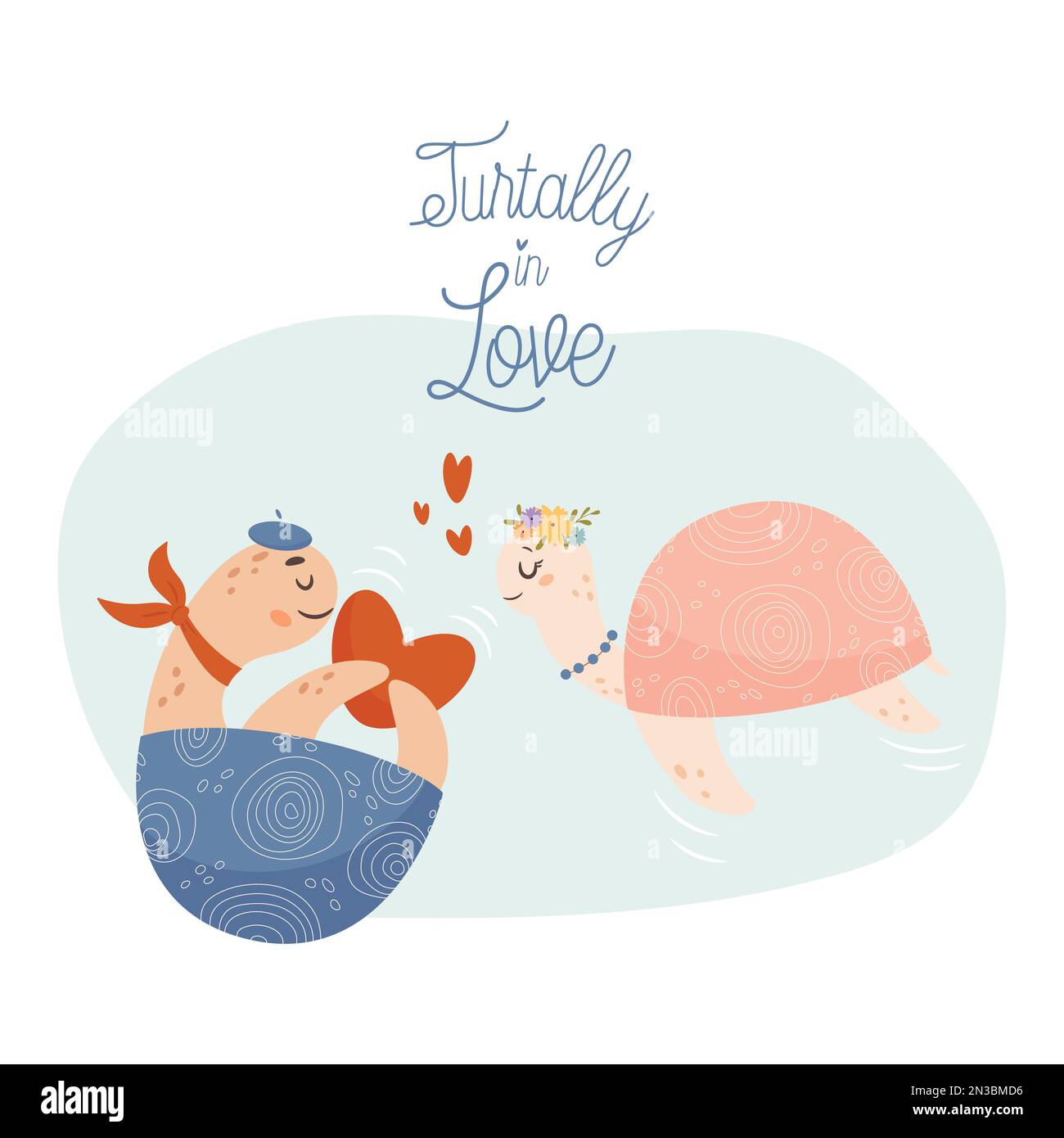 Turtally innamorato. Tartarughe coppia innamorata. Il concetto di biglietto giornaliero di San Valentino. Illustrazione vettoriale Illustrazione Vettoriale