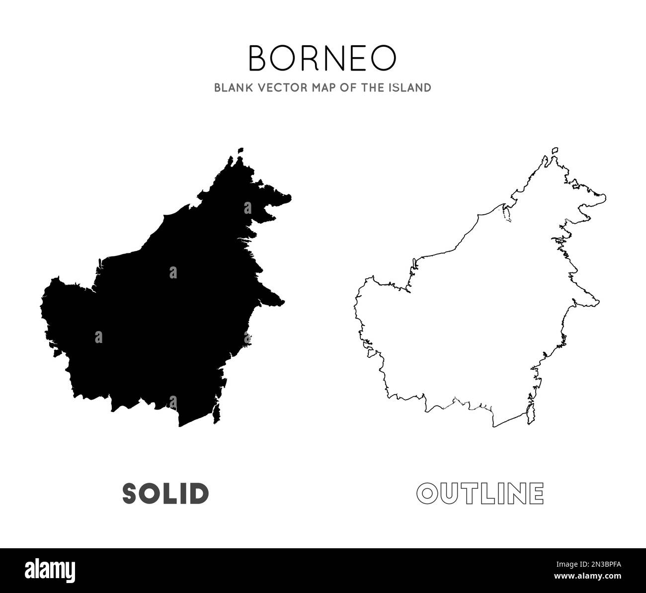 Mappa Borneo. Mappa vettoriale vuota dell'isola. Confini del Borneo per la vostra infografica. Illustrazione vettoriale. Illustrazione Vettoriale