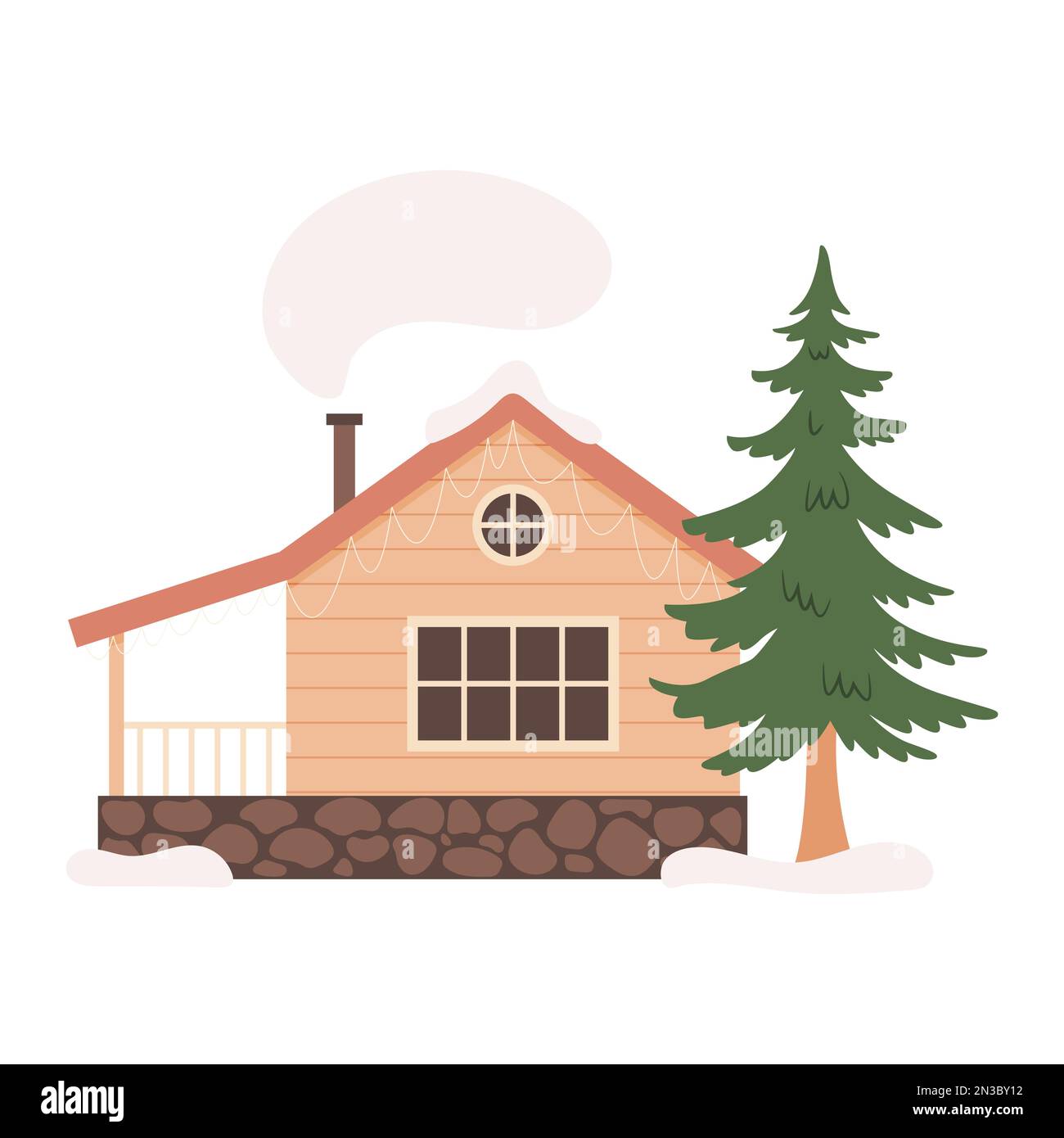 Cabina invernale in legno scandinavo. Illustrazione vettoriale Illustrazione Vettoriale