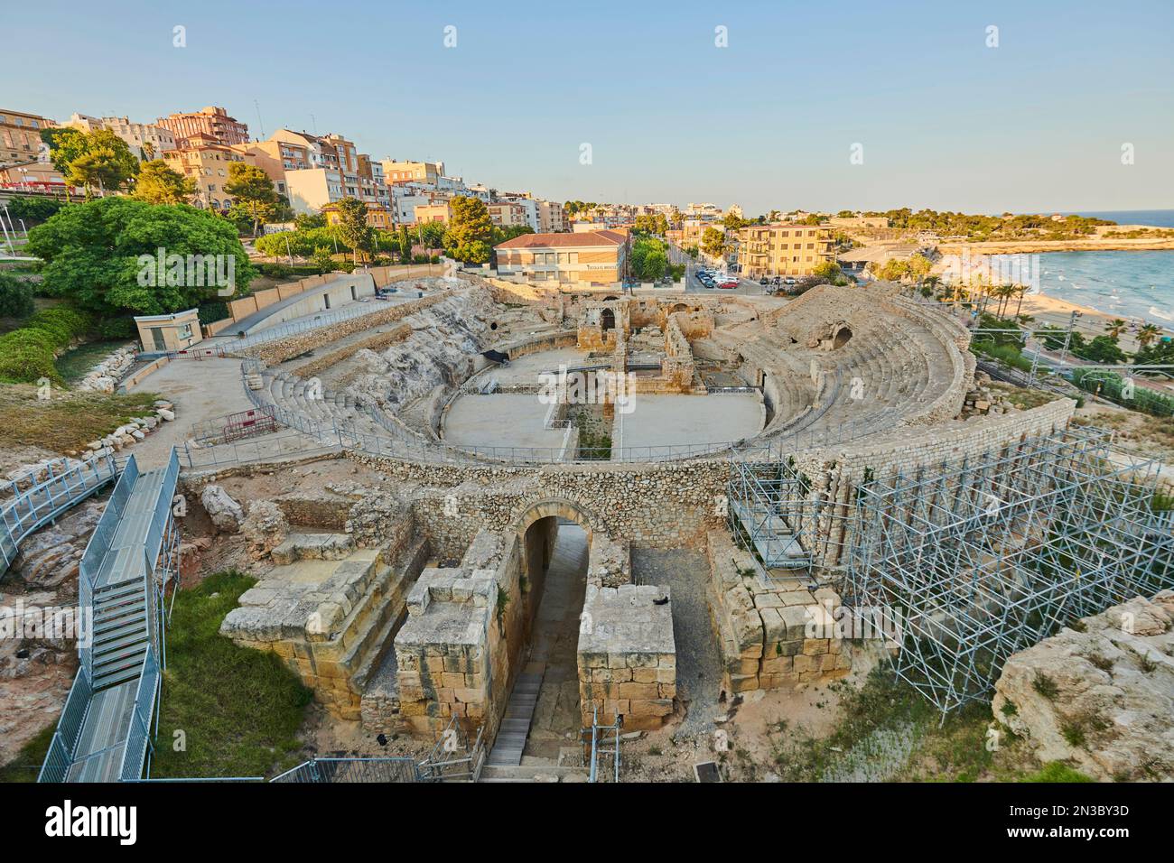 Anfiteatro di Tarragona (Amfiteatre Romà - Circ Roma) nella città portuale di Tarragona; Tarragona, Catalogna, Spagna Foto Stock