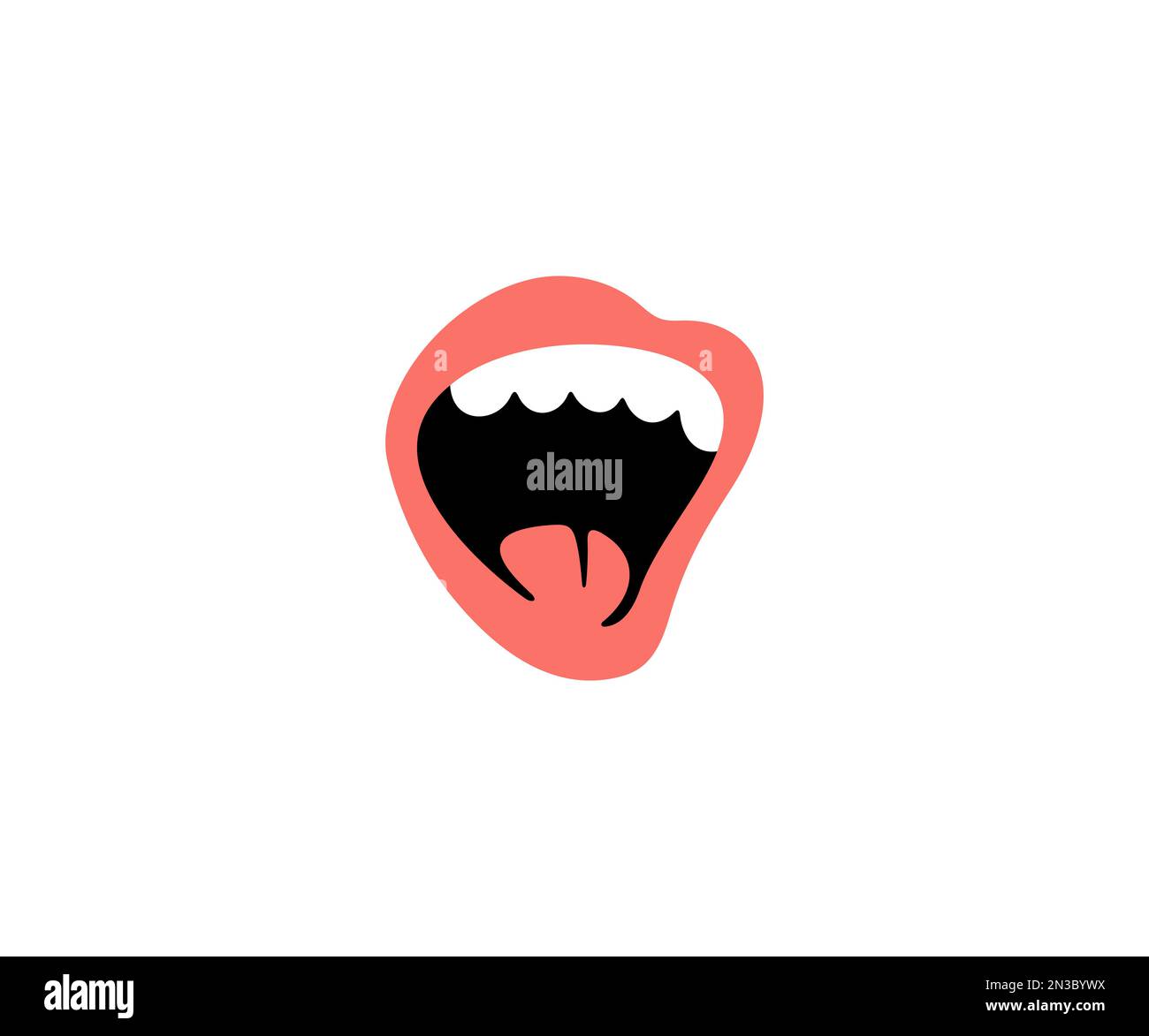 Labbra femminili, bocca, rossetto, trucco, denti e lingua, design grafico. Parte del volto femminile, make-up, bellezza e moda, design vettoriale Illustrazione Vettoriale