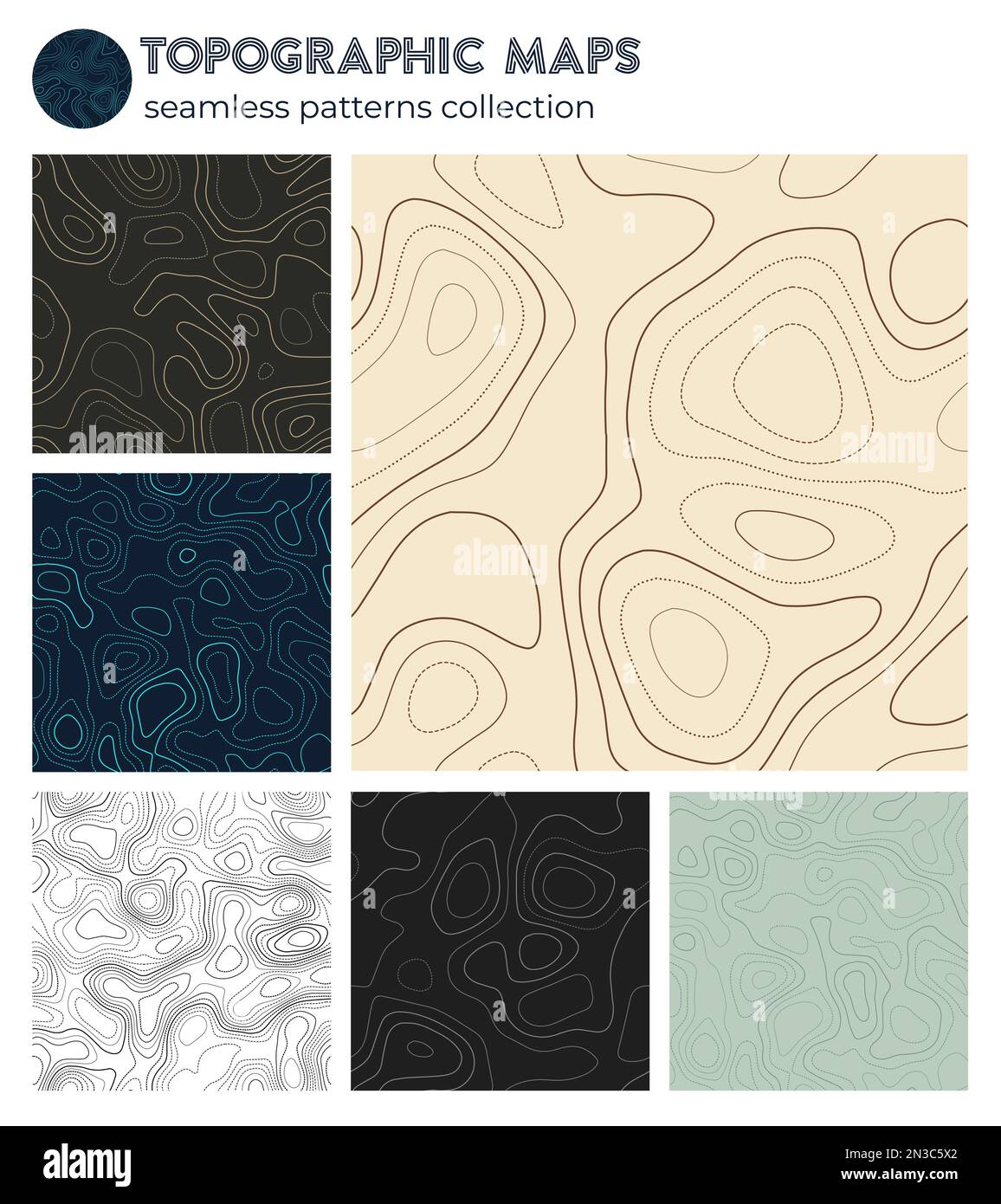 Mappe topografiche. Motivi isolini accattivanti, design senza cuciture. Elegante sfondo a motivi di colore. Illustrazione vettoriale. Illustrazione Vettoriale