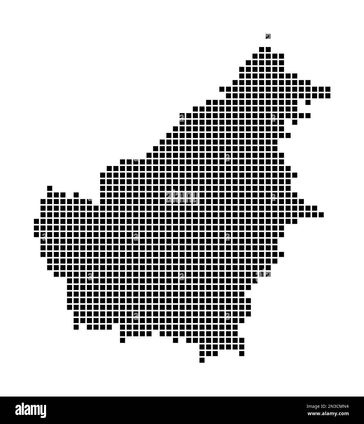 Mappa Borneo. Mappa del Borneo in stile punteggiato. Bordi dell'isola riempiti di rettangoli per il vostro disegno. Illustrazione vettoriale. Illustrazione Vettoriale