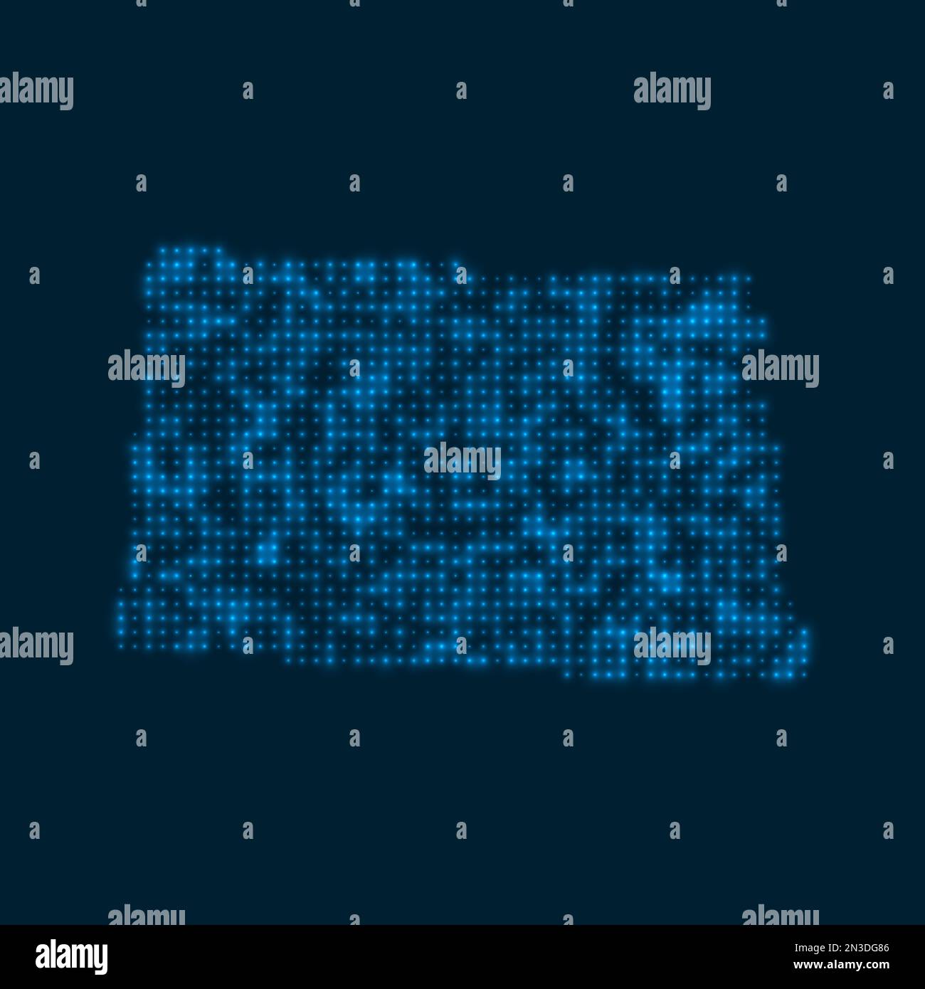 North Dakota, mappa luminosa punteggiata. Forma dello stato degli Stati Uniti con lampadine luminose blu. Illustrazione vettoriale. Illustrazione Vettoriale