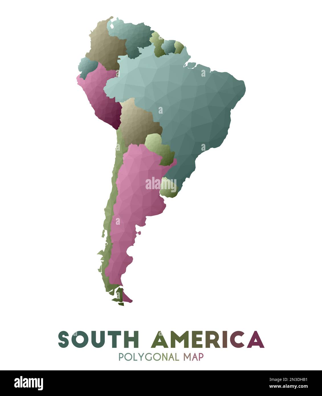 Mappa del Sud America. Ammirevole mappa del continente in basso stile poli. Accattivante illustrazione vettoriale. Illustrazione Vettoriale