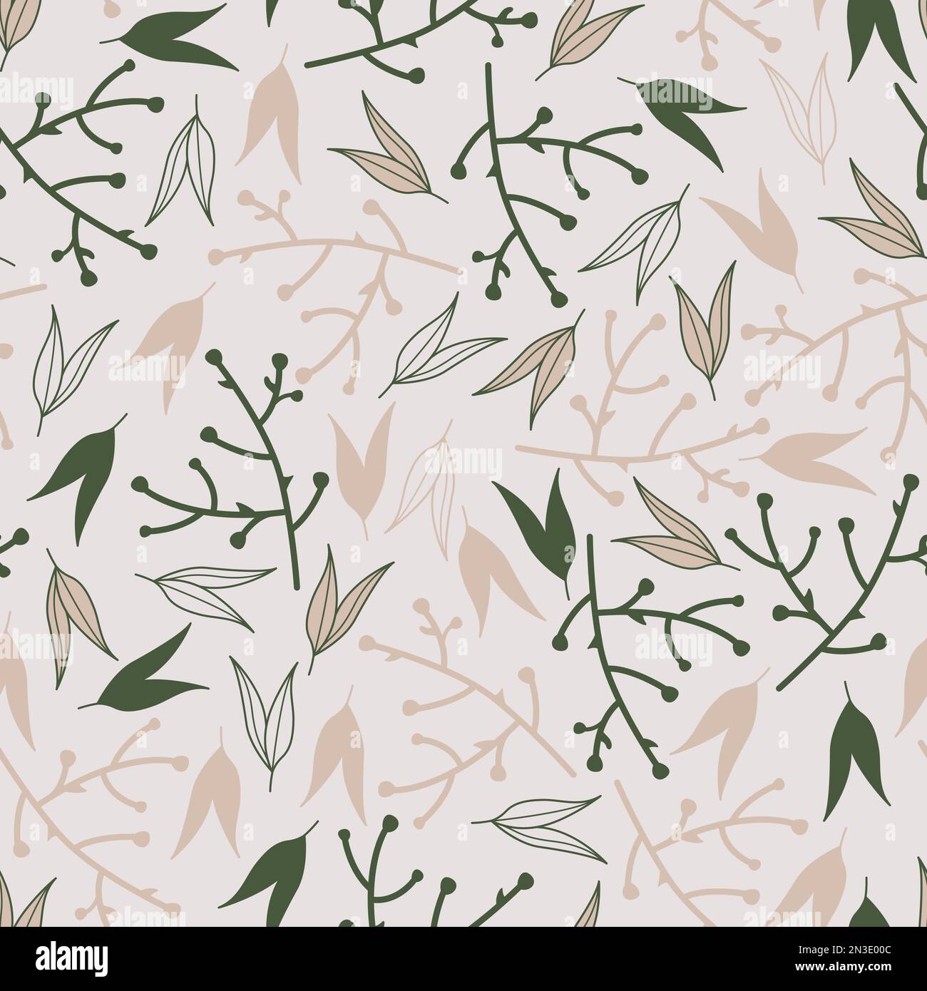 Ripetizione di foglie e rami. Motivo floreale. Piastrella botanica. Ideale per stampe, involucri, tessuti e tessuti. Illustrazione Vettoriale