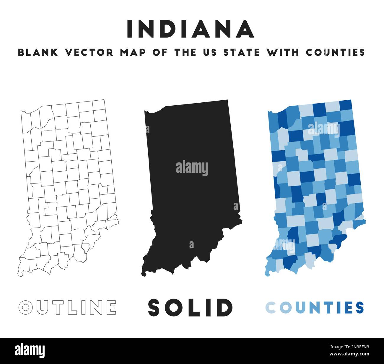 Mappa dell'Indiana. Confini dell'Indiana per la tua infografica. Forma dello stato US vettoriale. Illustrazione vettoriale. Illustrazione Vettoriale