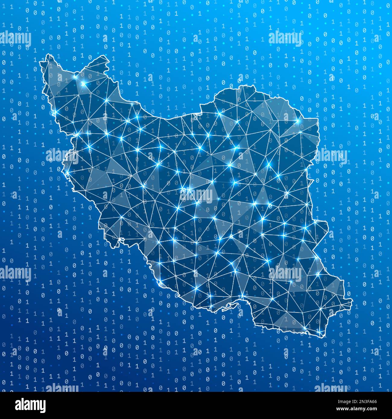Mappa della rete dell'Iran. Mappa delle connessioni digitali del paese. Tecnologia, Internet, rete, concetto di telecomunicazione. Illustrazione vettoriale. Illustrazione Vettoriale