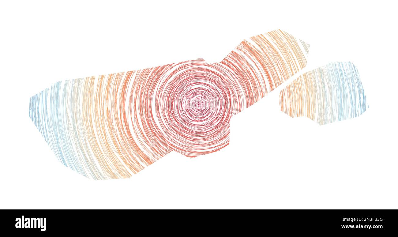 Mappa dell'isola di Madre de Dios piena di cerchi concentrici. Tracciare i cerchi di stile a forma di isola. Illustrazione vettoriale. Illustrazione Vettoriale