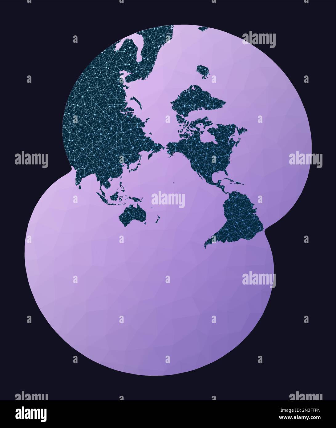 Mappa della rete di comunicazione. Proiezione stereografica modificata per l'oceano Pacifico. Mappa della rete mondiale. Globo cablato in Lee proj stereografico modificato Illustrazione Vettoriale