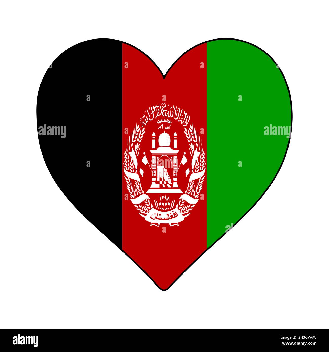 Afghanistan Heart Shape Flag. Amate l'Afghanistan. Visita in Afghanistan. Asia meridionale. Asia. Disegno grafico dell'illustrazione vettoriale. Illustrazione Vettoriale