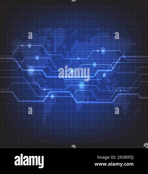 Tecnologia astratta con sfondo pixel World map. Illustrazione vettoriale Illustrazione Vettoriale