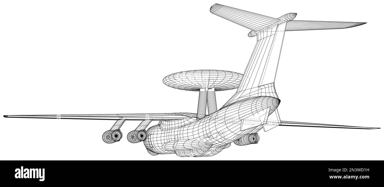 Velivolo di controllo e comunicazione con cupola radar rotante. AWACS, sistema di avvertimento e controllo aereo Illustrazione Vettoriale