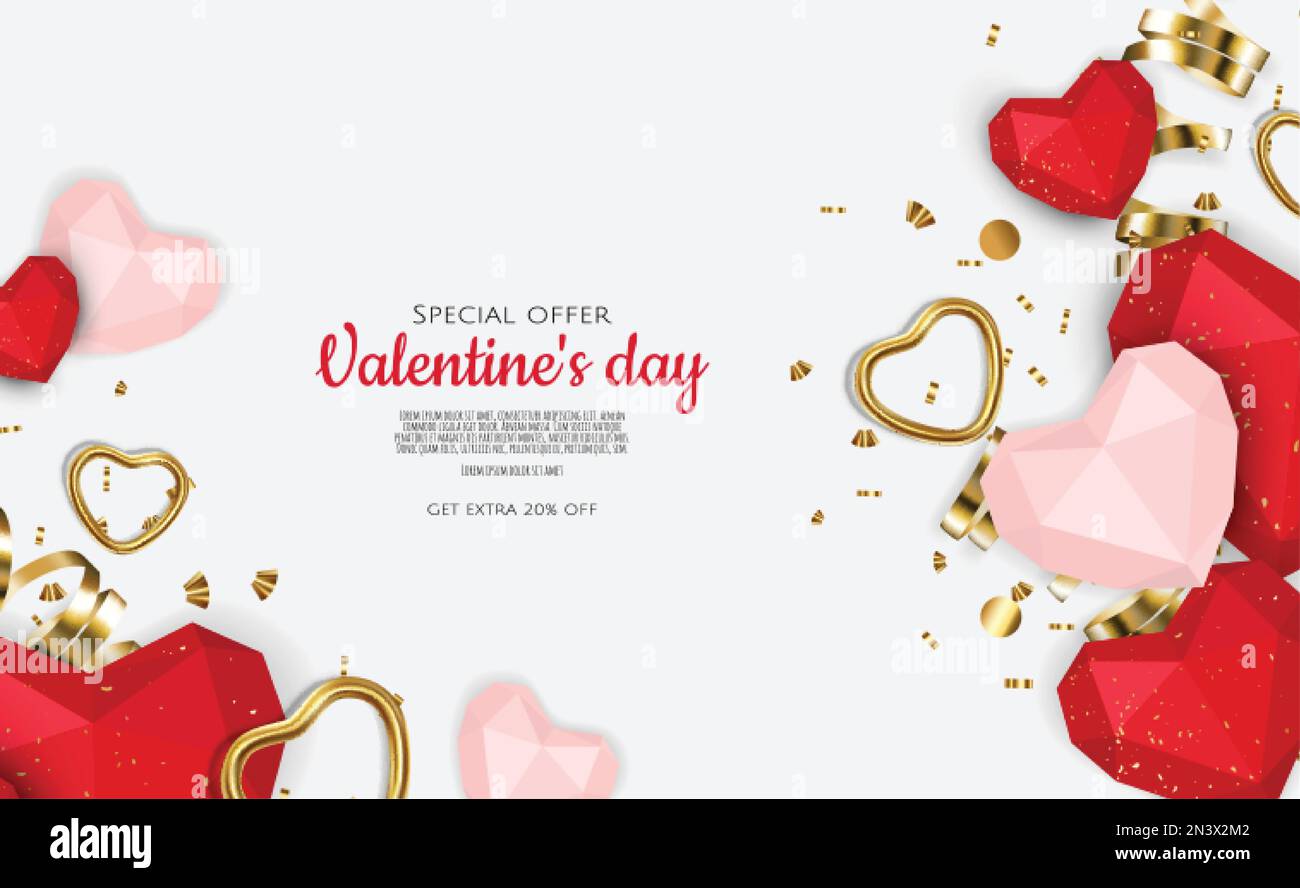 San Valentino. Modelli di buoni regalo per le feste con elementi di design  3D realistici. Banner per le feste, poster web, volantini e brochure,  biglietti d'auguri Immagine e Vettoriale - Alamy