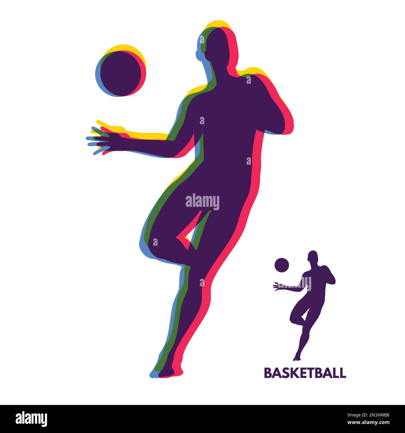 Giocatore di basket con palla. Simbolo sport. Elemento di progettazione. Illustrazione vettoriale. Illustrazione Vettoriale