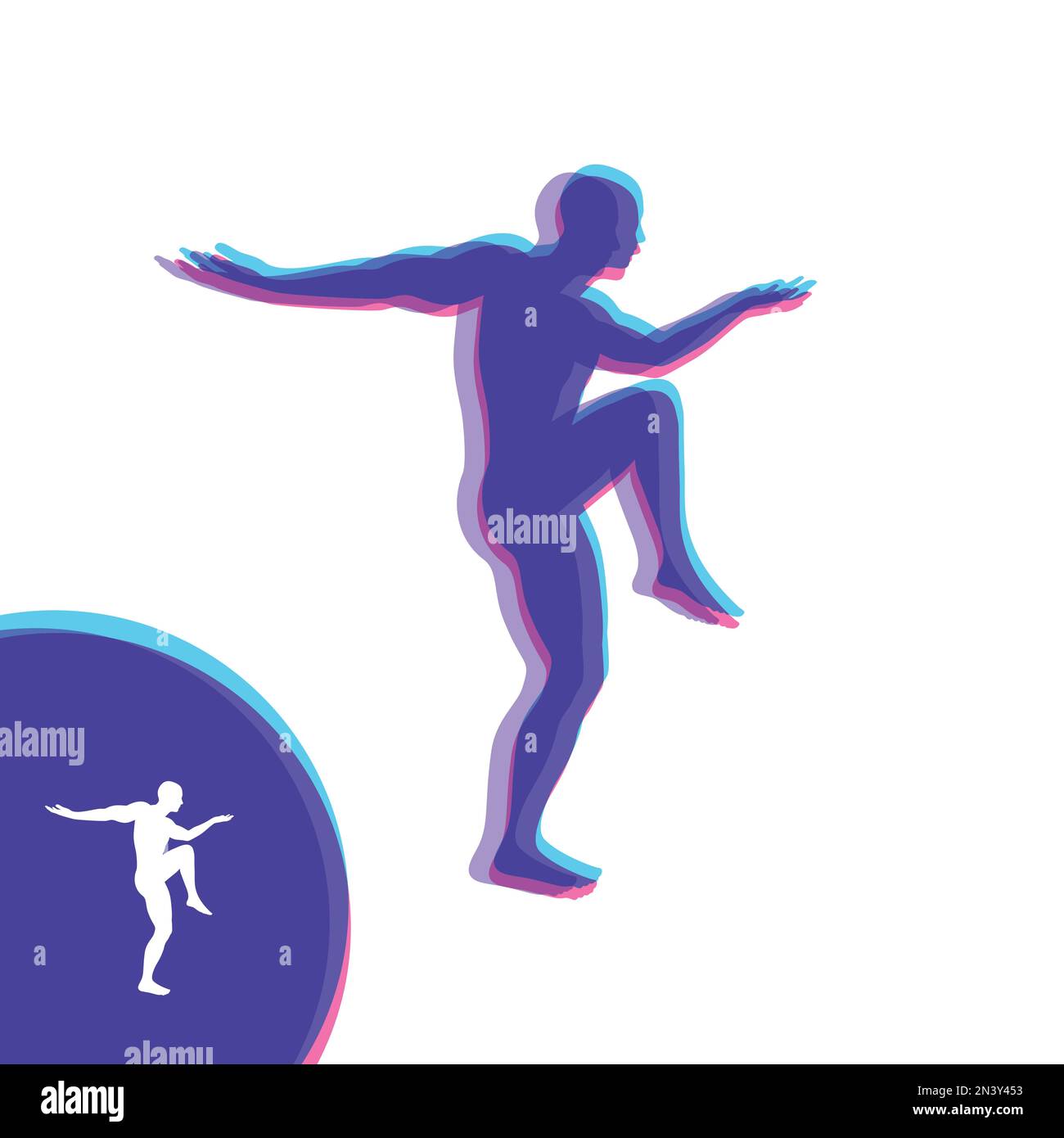 Silhouette di una ballerina. Ginnasta. L uomo è in posa e balli. Sport simbolo. Elemento di design. Illustrazione Vettoriale. Illustrazione Vettoriale