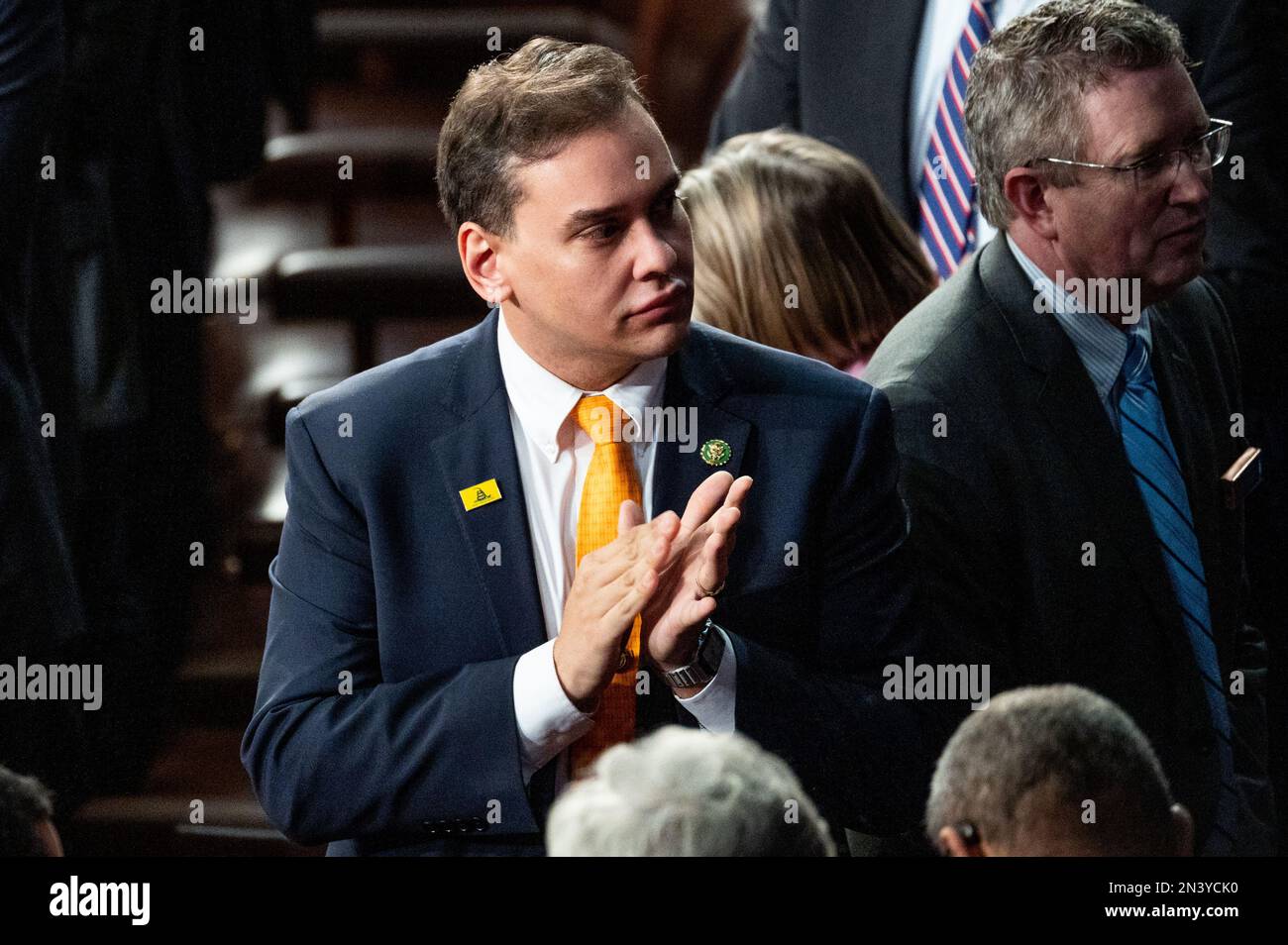 Washington, Stati Uniti. 07th Feb, 2023. STATI UNITI Il rappresentante George Santos (R-NY) presso lo Stato dell'Unione discorso nella Camera degli Stati Uniti Capitol. Credit: SOPA Images Limited/Alamy Live News Foto Stock