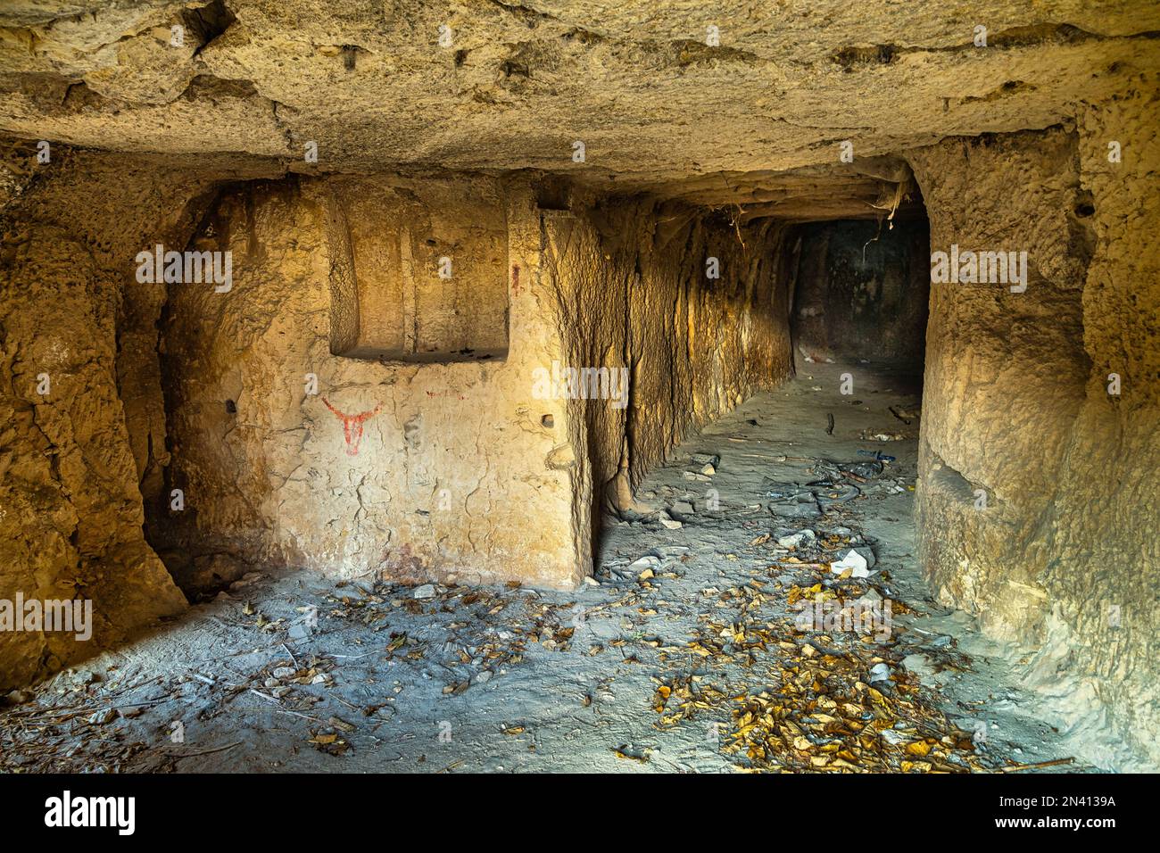 Necropoli di Cassibile, sito archeologico con numerose tracce rupestri e rovine. Avola, provincia di Siracusa, Sicilia, Italia, Europa Foto Stock