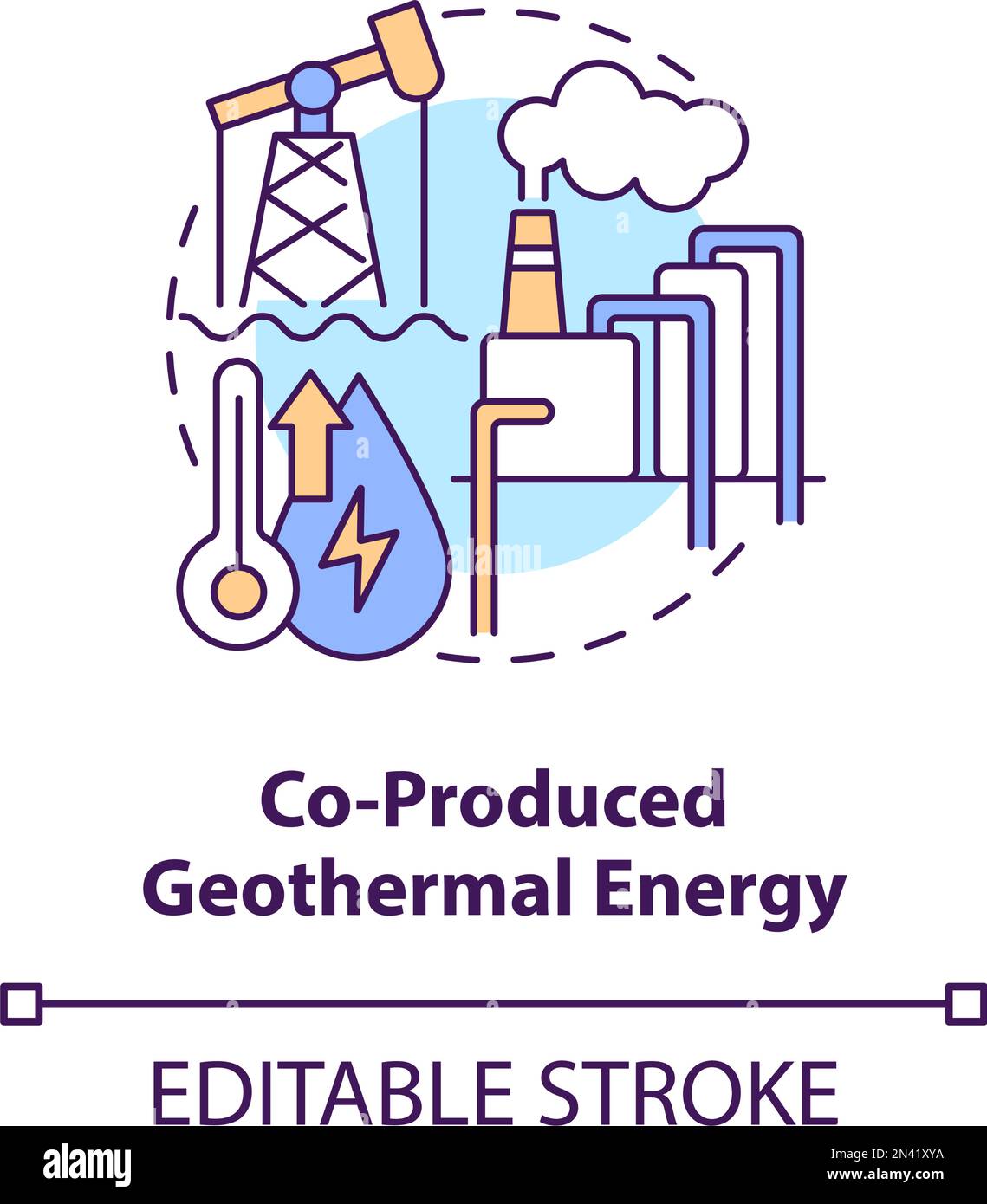 Icona del concetto di energia geotermica co-prodotta Illustrazione Vettoriale