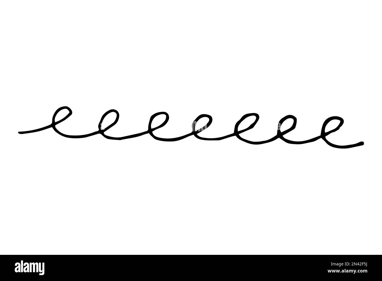 Arricciamento dell'onda del dentello vettoriale. Tratto di pennello a scorrimento di colore nero isolato su sfondo bianco. Illustrazione di pennarelline disegnate a mano per stampe estive, tessuti Illustrazione Vettoriale