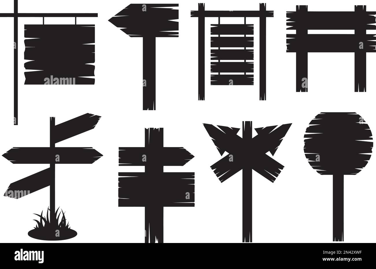 Illustrazione di diversi cartelli in legno isolati su bianco Illustrazione Vettoriale