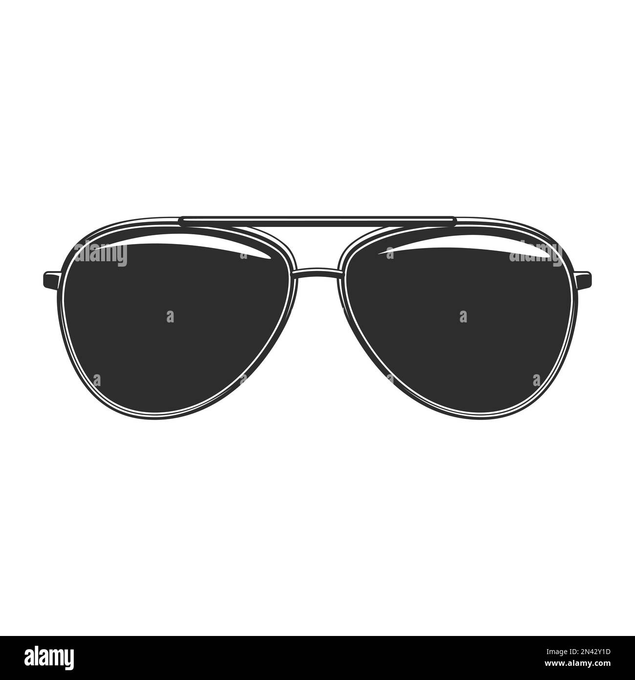 Accessorio occhiali da sole per proteggere gli occhi dal sole luminoso, parte alla moda di maschio e femmina guarda l'illustrazione monocromatica vintage Foto Stock