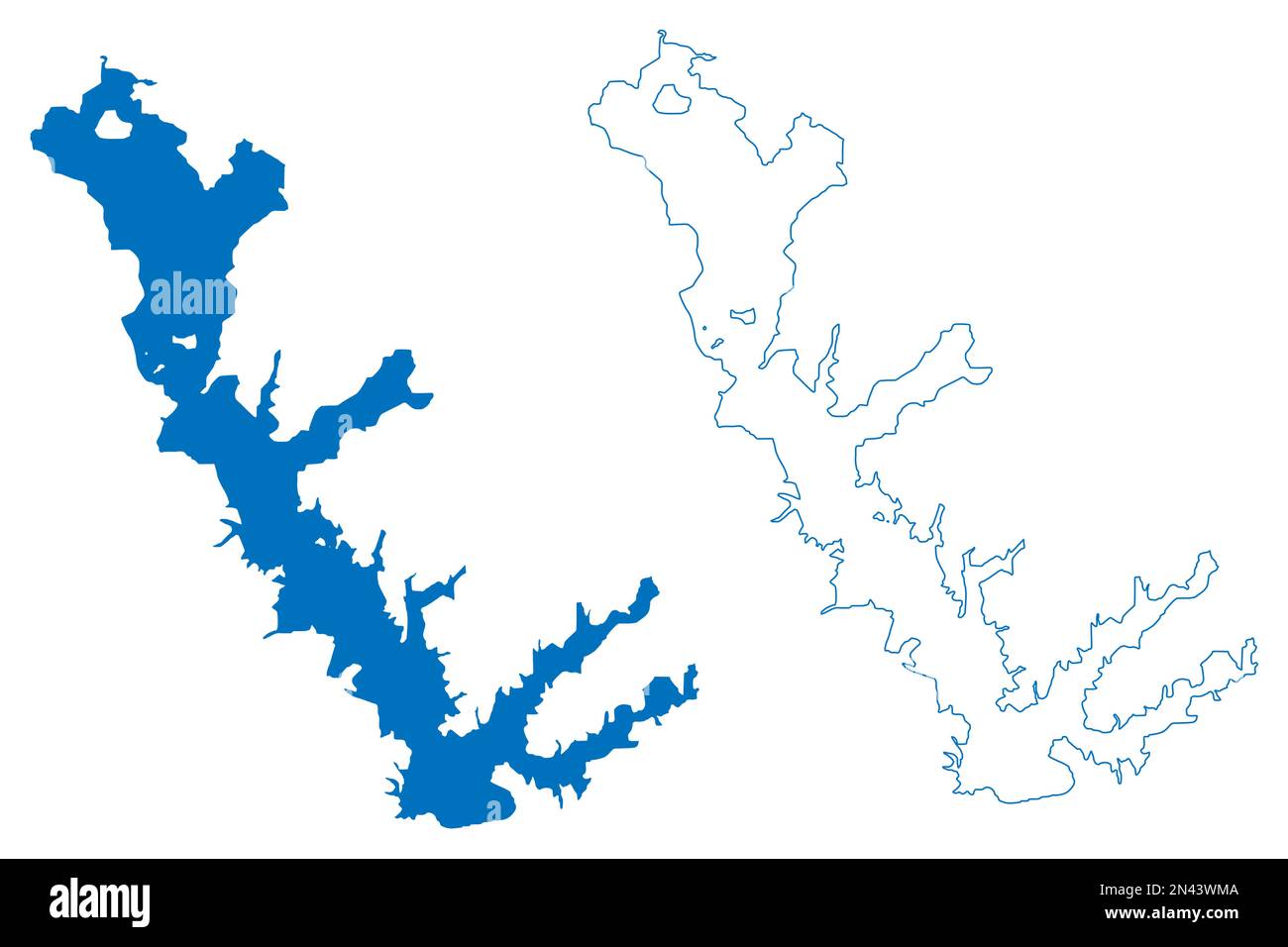 Lago Cedar Creek Reservoir (Stati Uniti d'America, Nord America, Stati Uniti, usa, Texas) mappa vettoriale illustrazione, schizzo di scrittura Joe B. Hogsett Dam mappa Illustrazione Vettoriale