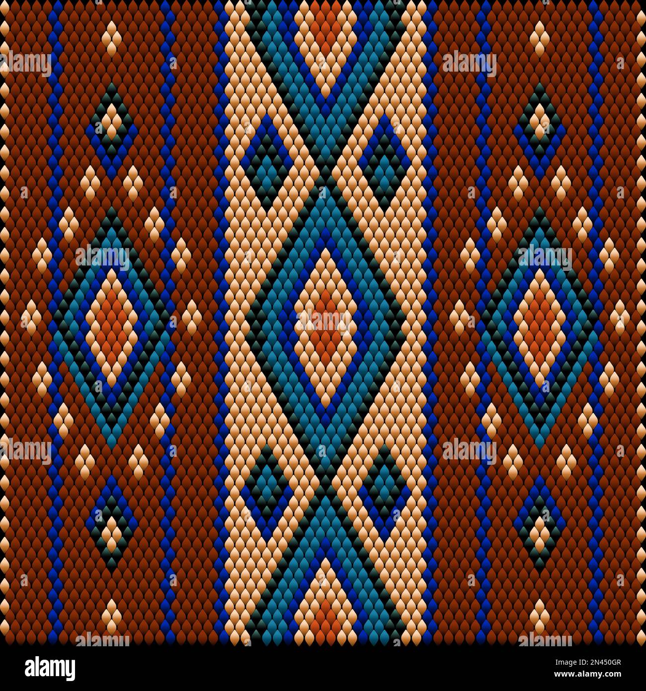 Ornamento, mosaico, etnico, modello folcloristico. È realizzato in colori luminosi, succosi e perfettamente coordinati. Foto Stock