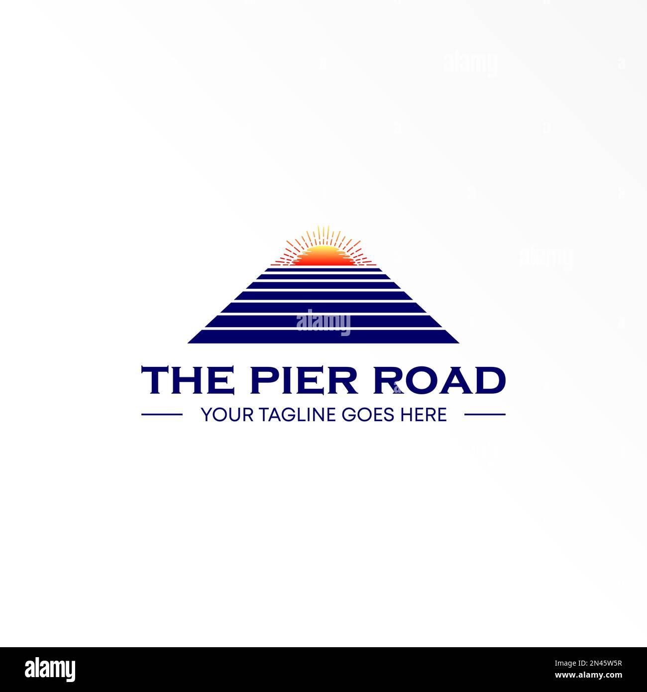 Simple Bridge con Sunrise on end immagine grafica icona logo design astratto concetto vettore stock. Può essere utilizzato come simbolo relativo al porto. Illustrazione Vettoriale